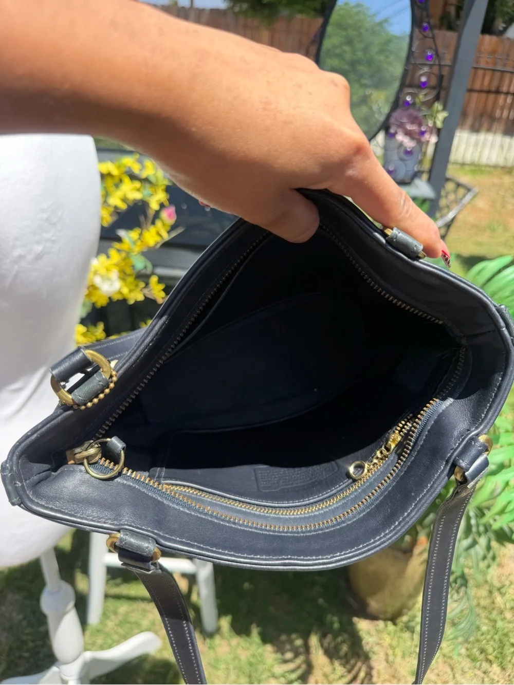 Coach  Black Leather Tote Bag with Bead Charm - Picture 10 of 10